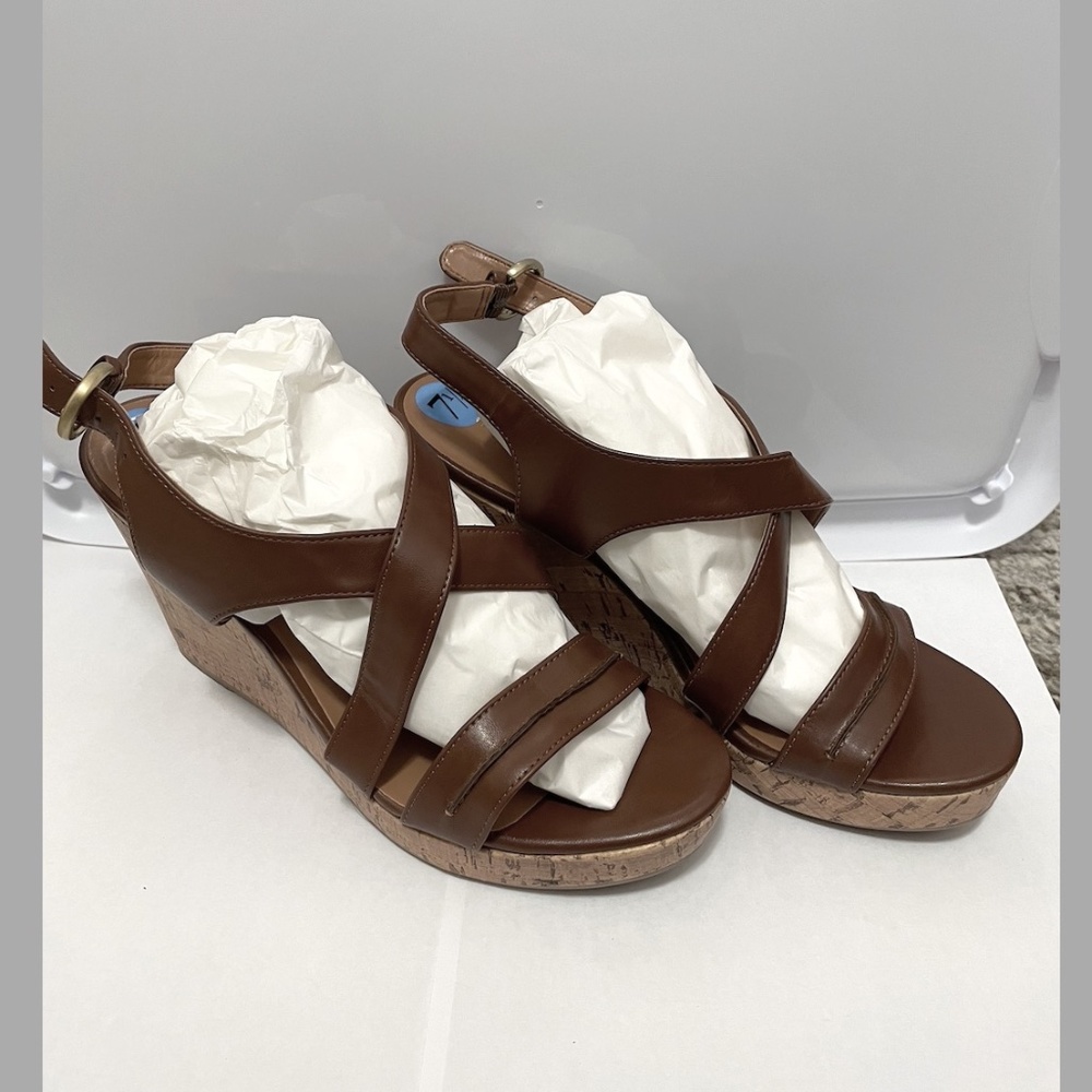 Leather Cork Wedge Heel Sandals